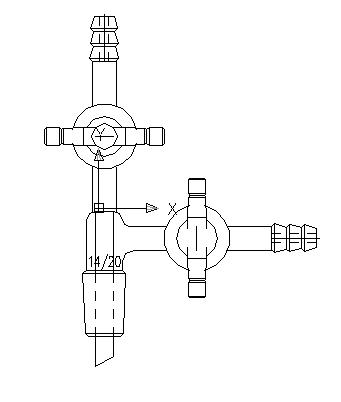 A121420,液體或氣體轉移接頭,具2mm四氟節門,14/20