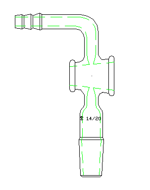 A381420,90°抽氣接頭,具四氟節門,磨口:14/20