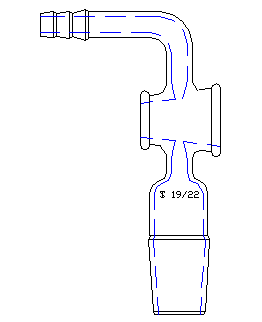 A381922,90°抽氣接頭,具四氟節門,磨口:19/22