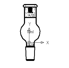 D281010 連續蒸餾球（KUGELROHR BULB） 容積(mL)10 磨口14/20 外徑(mm)31 總高(mm)85