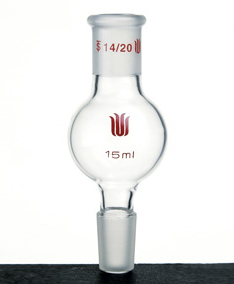 D281015 連續蒸餾球（KUGELROHR BULB） 容積(mL)15 磨口14/20 外徑(mm)35 總高(mm)90