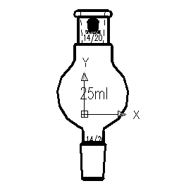 D281025 連續蒸餾球（KUGELROHR BULB） 容積(mL)25 磨口14/20 外徑(mm)42 總高(mm)98