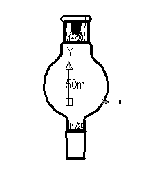 D281050 連續蒸餾球（KUGELROHR BULB） 容積(mL)50 磨口14/20 外徑(mm)48 總高(mm)105