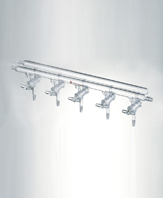 M421005,雙排管真空氣體分配器，空心玻璃節門,5,450mm,3小咀,左右前左后
